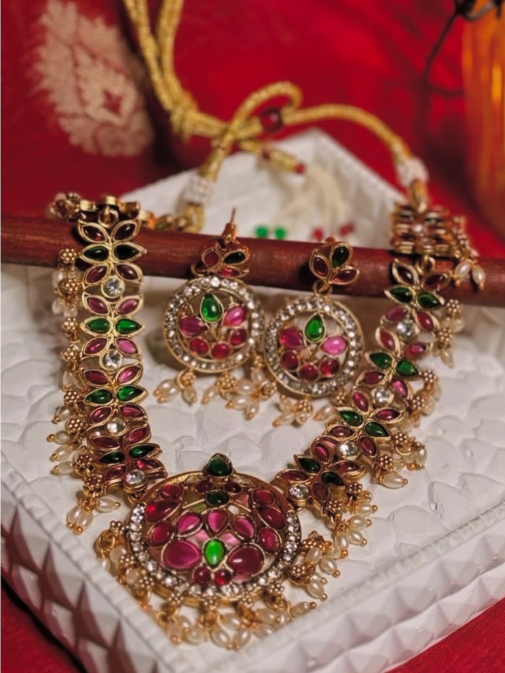 GULLUBAND PAKISTANI INDIAN DESIGNER KUNDAN JEWELRY SET